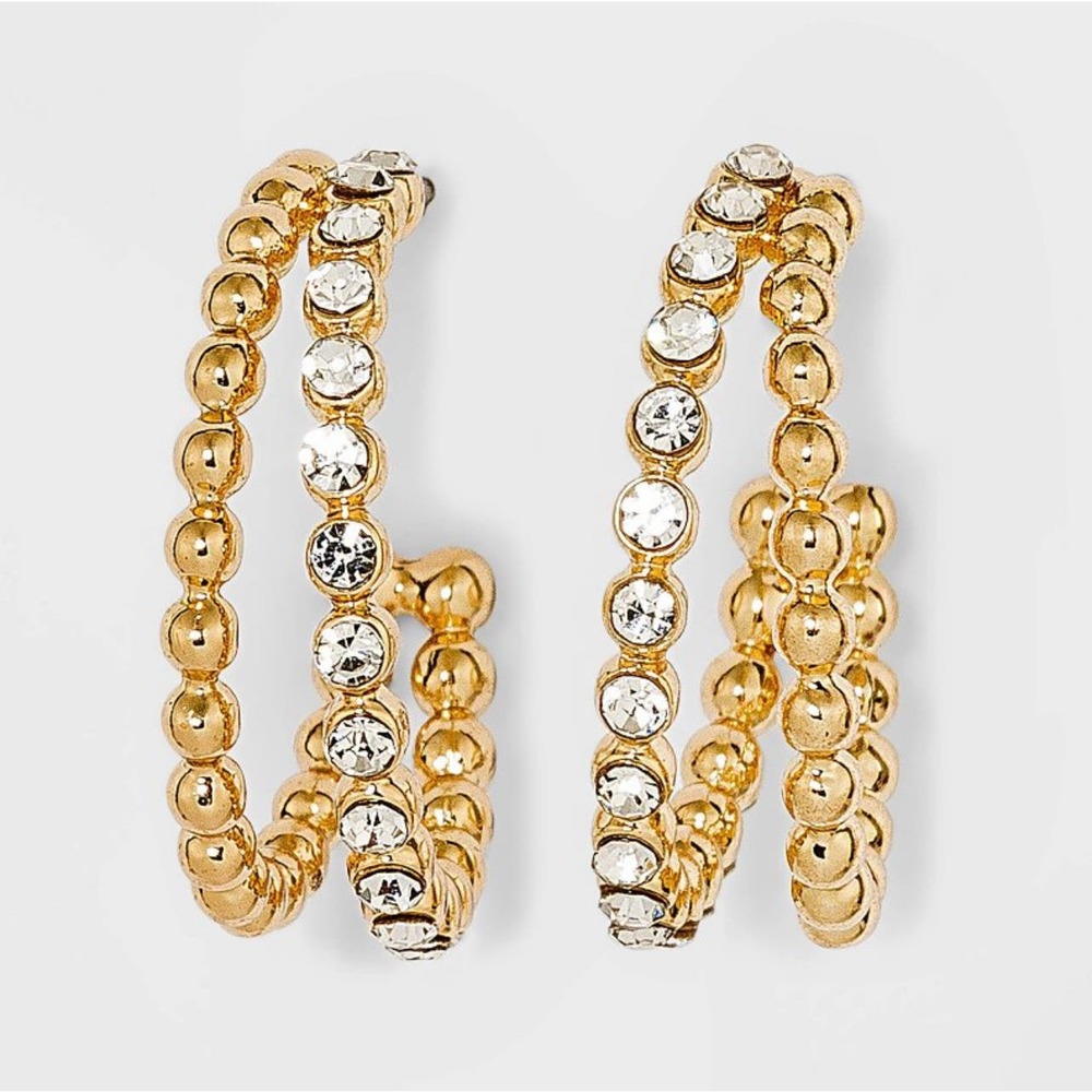 NWT BAUBLEBAR Crystal Beaded Double Hoop Earrings Sugarfix Gold Fashion Jewelry